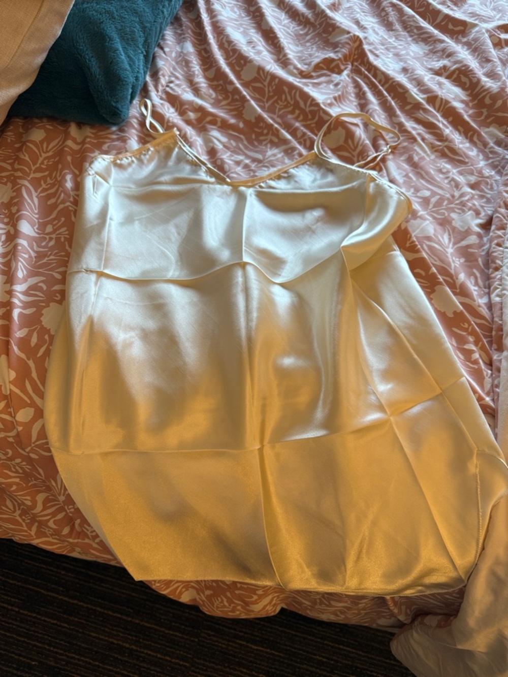 Silky Ivory Satin Chemise Slip with Spaghetti Straps
